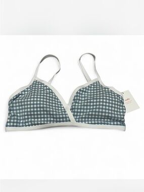 Andie swim pool blue Gingham cottage Triangle cove bikini top NWT L